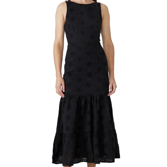 Bardot Eyelet Tie-Back Black Dress Size 6 - Picture 1 of 7